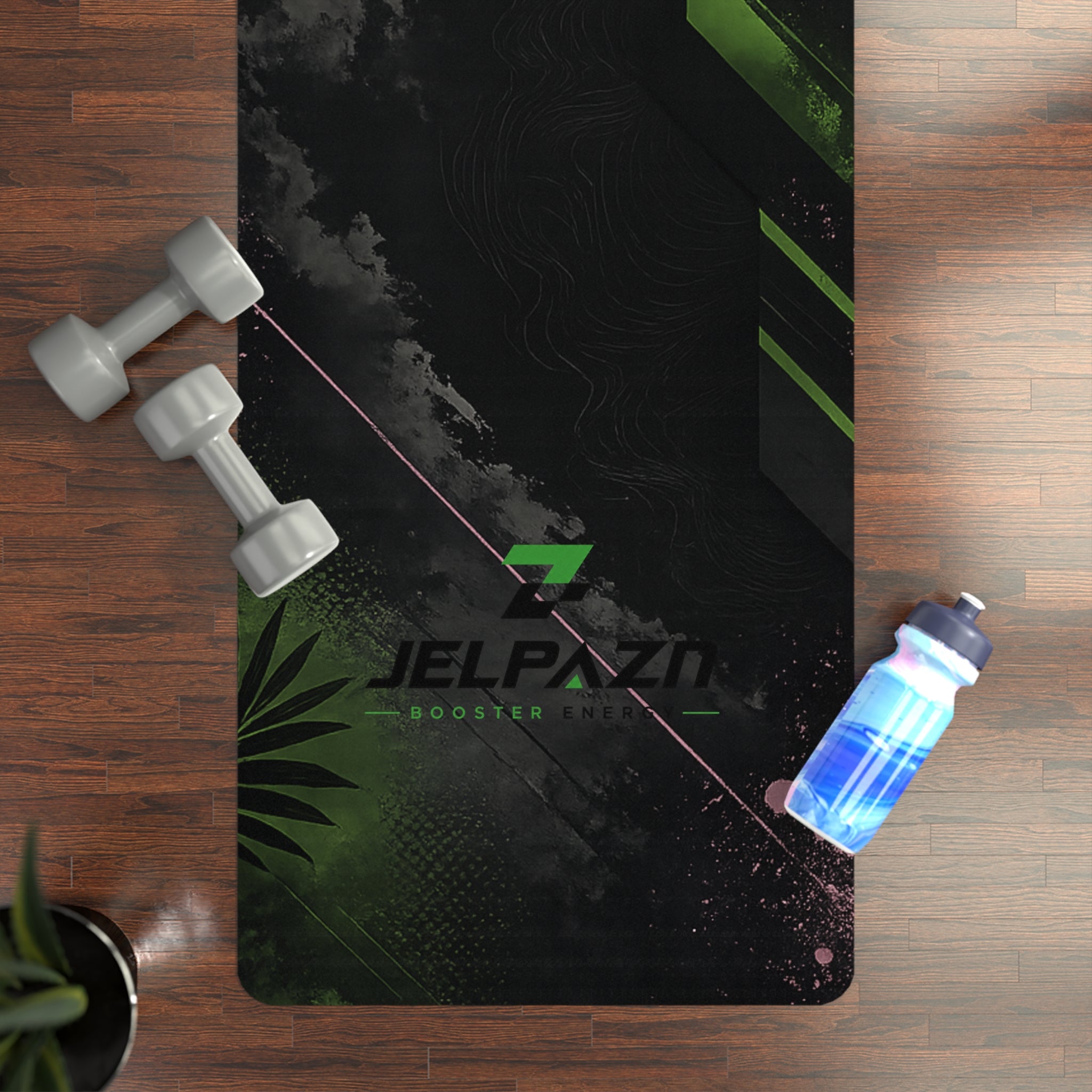JELPAZN Rubber Yoga Mat, Green & Black Abstract Fitness Mat, Non Slip Exercise Mat for Yoga, Pilates, Stretching, Home Gym and Workout