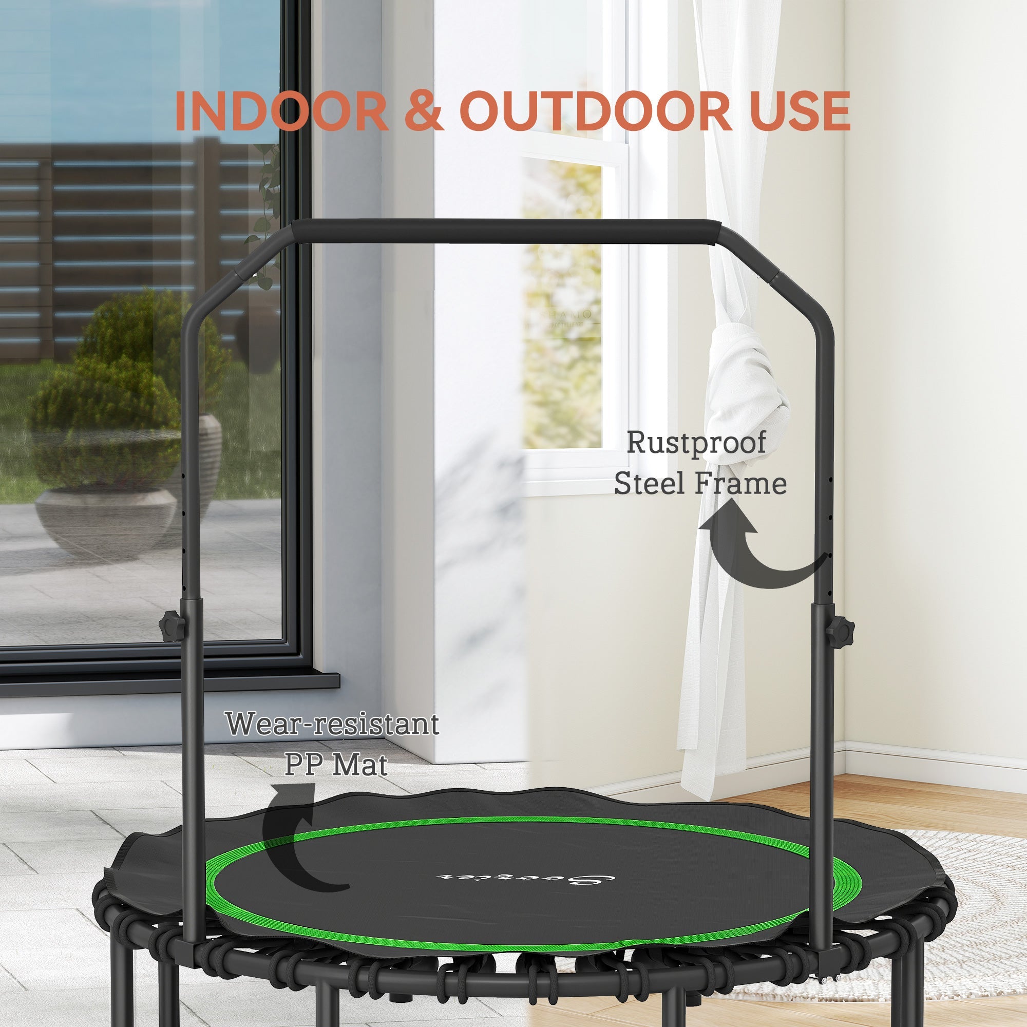45" Rebounder Trampoline for Adults, Foldable Mini Trampoline with Adjustable Handle Bar for Indoor Outdoor, Green - JELPAZN FITNESS STORE