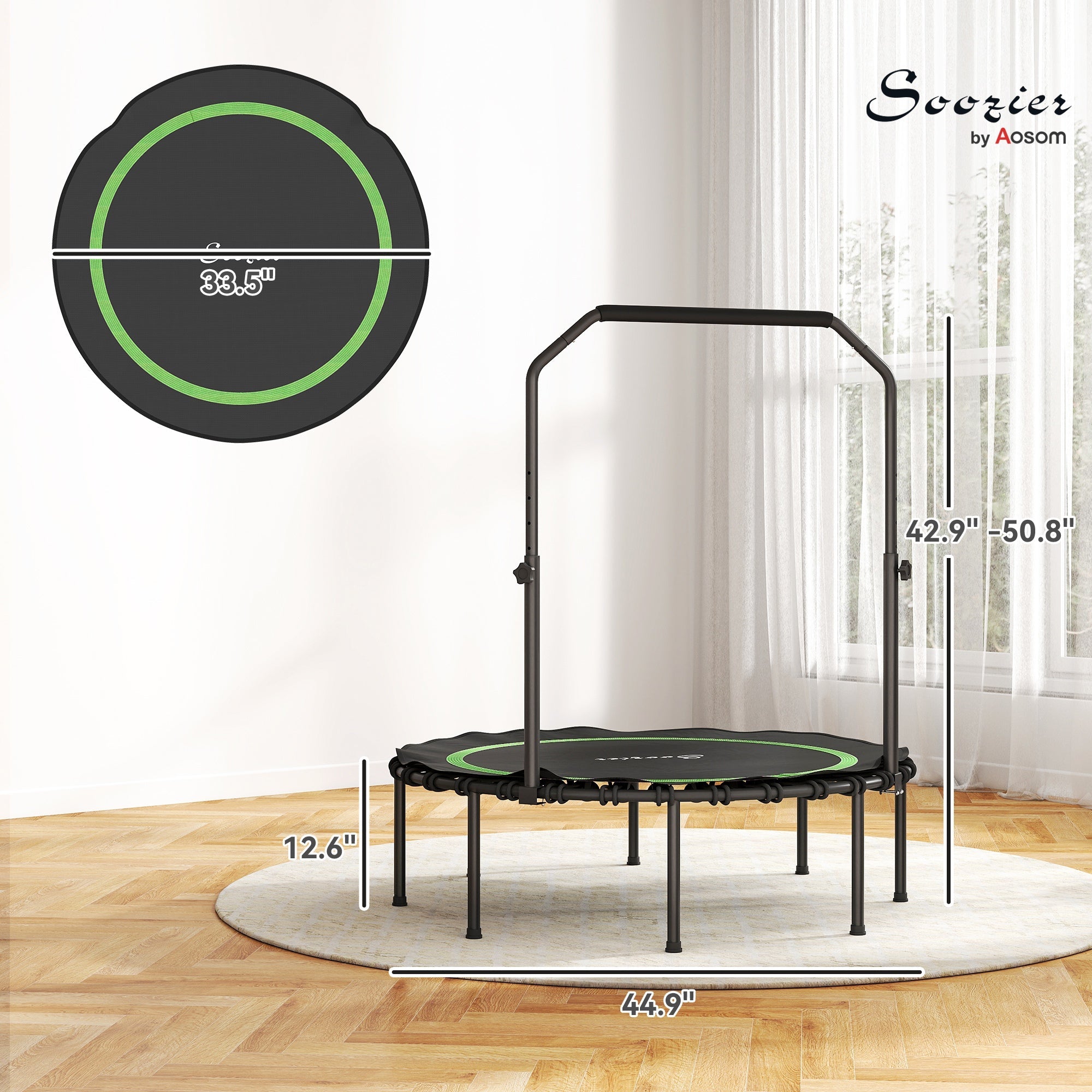 45" Rebounder Trampoline for Adults, Foldable Mini Trampoline with Adjustable Handle Bar for Indoor Outdoor, Green - JELPAZN FITNESS STORE