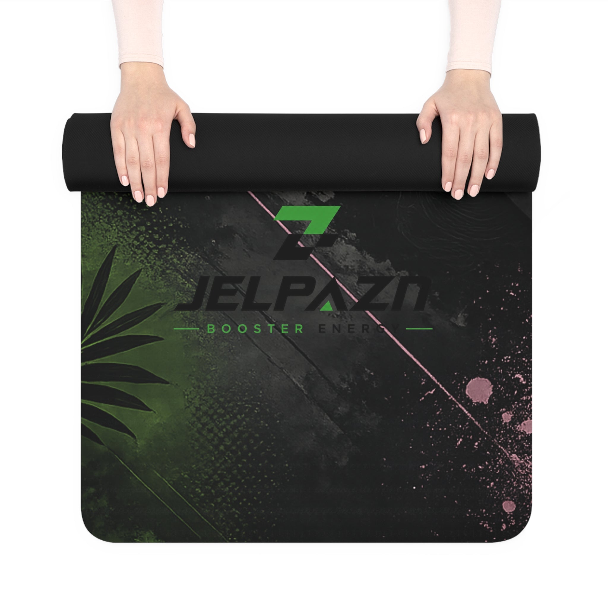 JELPAZN Rubber Yoga Mat, Green & Black Abstract Fitness Mat, Non Slip Exercise Mat for Yoga, Pilates, Stretching, Home Gym and Workout